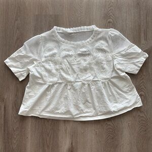 Vintage white cotton lace short sleeve blouse